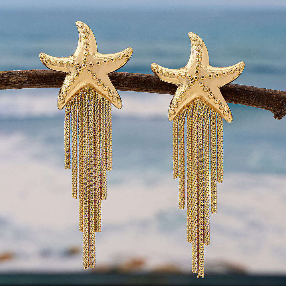 DHpet 1 Pair Creative Personality Summer Ocean Style Starfish Tassel Earrings for Women Beach Vacation Wear