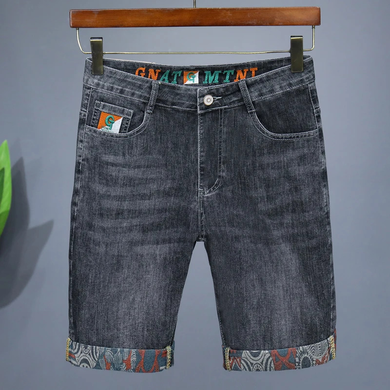 Summer Mens Embroidered Denim Shorts Fashion Straight Slim Personality Streetwear Jeans Male Bermuda Short Pants 250819