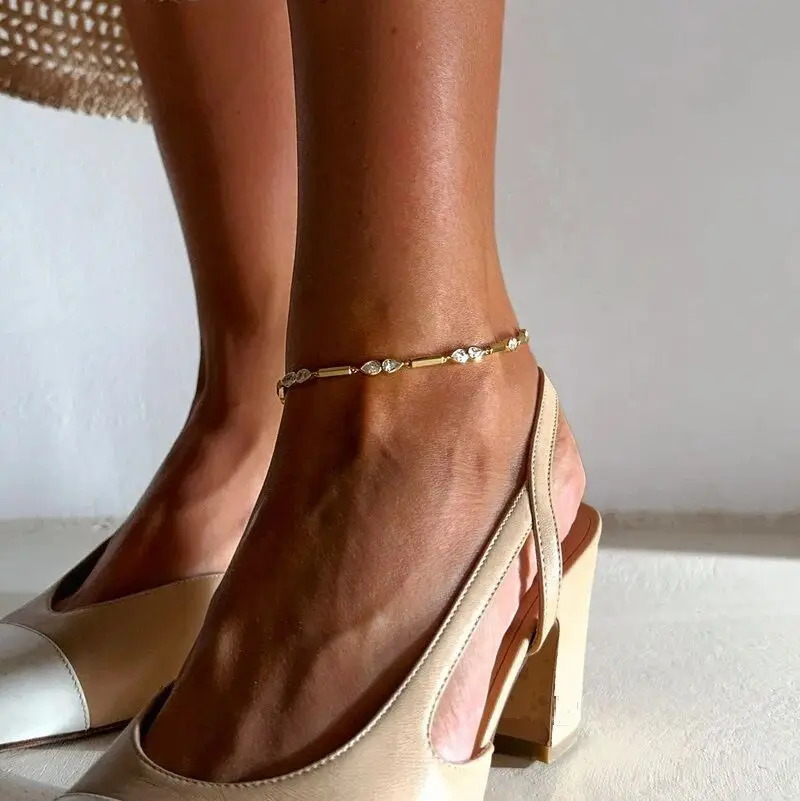 Arrived Gold Color Geometric Bar Tear Drop Cubic Zirconia CZ Link Chain Anklet Women Fashion Jewelry 250815