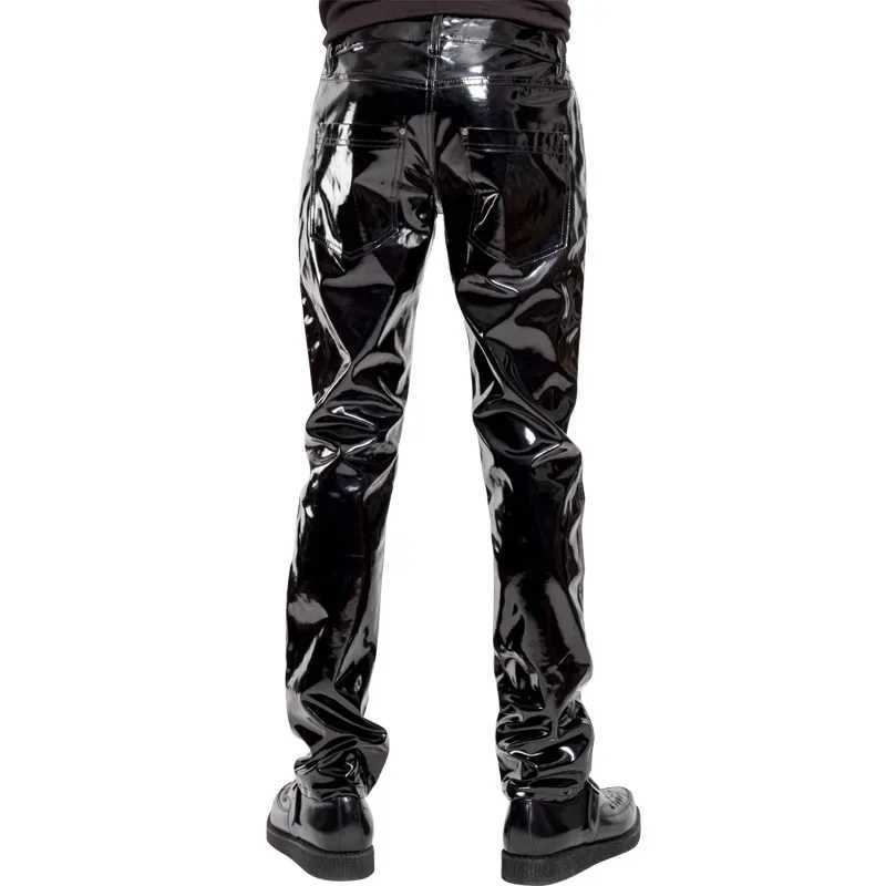 Hot Sales Motorcycle Men Sexy Black Wet Look PVC Stage Wear Faux Leather Pencil Pants Skinny Latex Leggings Pole Dance Clubwear W250819