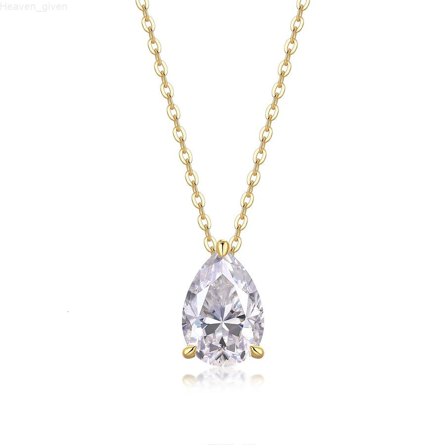 18K Gold Plated Elegant Pear Shaped Moissanite Pendant Necklace 925 Sterling Silver for Special Occasions