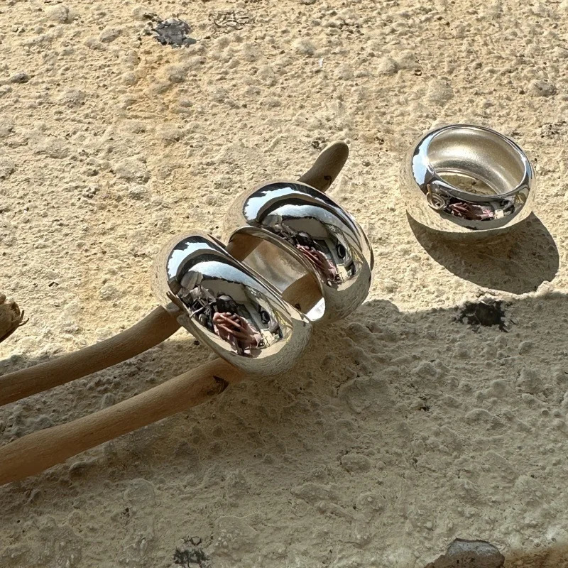 F.I.N.S Original Minimalist S925 Sterling Silver Smooth Plain Ring Texture Thumb Band Wide Thick Statement Finger Fine Jewelry 250815