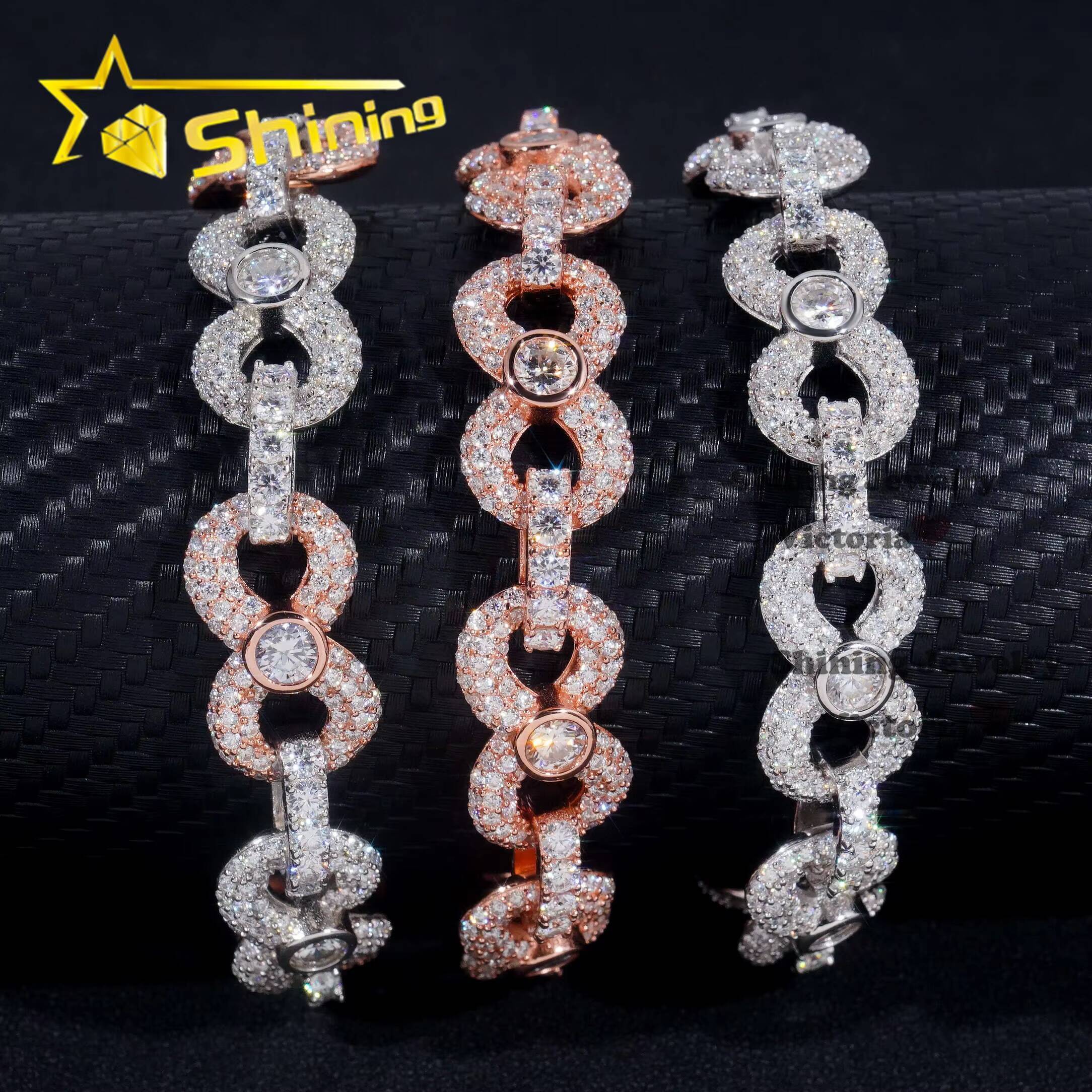 New Customized 13MM Moissanite Diamond Hip Hop Bracelet 925 Sterling Silver Moissanite Infinity Link Men Women Cuban Bracelet