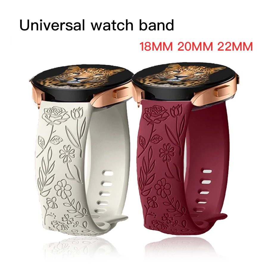 18mm 20mm 22mm Rose engrave Band for Galaxy Watch 654 40mm 44mm Gear S3 Silicone Cute Strap Classic 43mm 45mm Active 2 250818