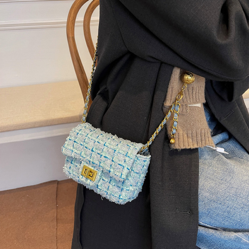 Free Shipping Designer Fashion Cotton And Linen Women's Mini Handbag Small Fragrant Woolen One Shoulder Crossbody Bag Casual Cute Phone Bag