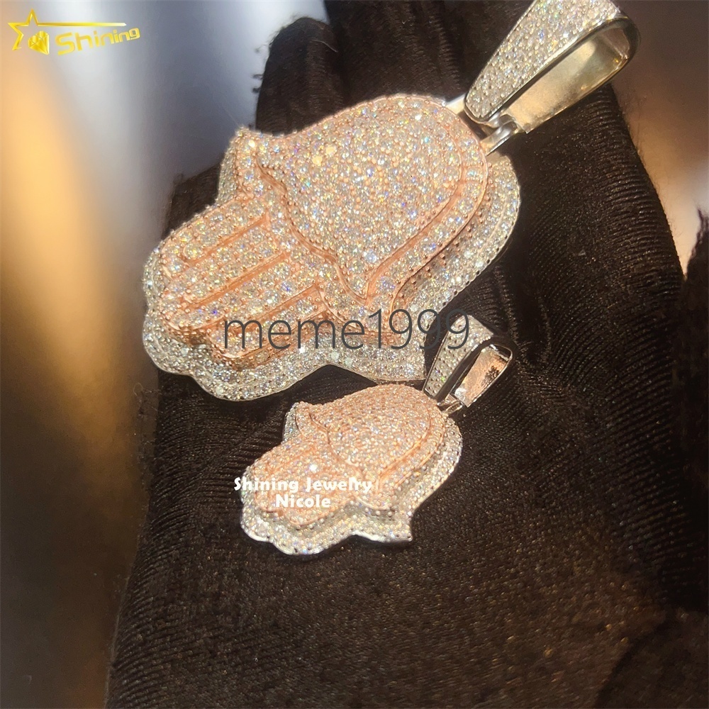 Custom Iced Out Luxury Popular Hip Hop 925 Silver Two Tone Rose Gold Hamsa Moissanite Pendant