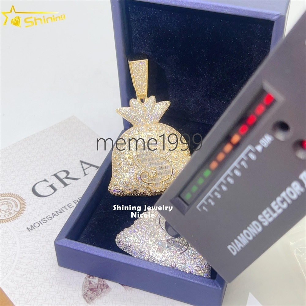 Top Quality Pass Diamond Tester 925 Sterling Silver Money Bag Hip Hop Custom Moissanite Pendant