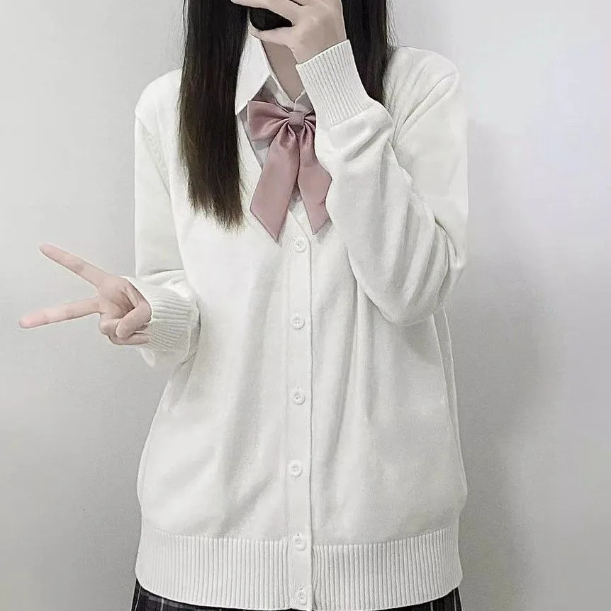 Japanese fashion solid color Vneck knitted sweateroriginal JK uniform cardigan topautumn and winter womens cotton sweater 250819