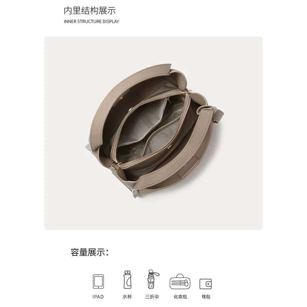 Cowhide Leather Women's Handbag 2025 New Large Capacity Commuting Ladies' Shoulder Tote Crossbody Bucket Bag All-Weather Use