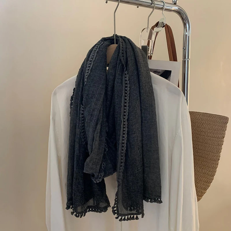 Solid Color Cotton Linen Scarves Women Hijab Muslim Spring Summer Soft Scarf Female Fashion Long Shawl Wrap 250818