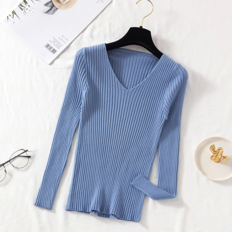 Casual Long Sleeve Knitted V Neck Pullover Autumn Winter Women Sweaters Femme Basic Solid Jersey Tops Fashion Clothes 250819