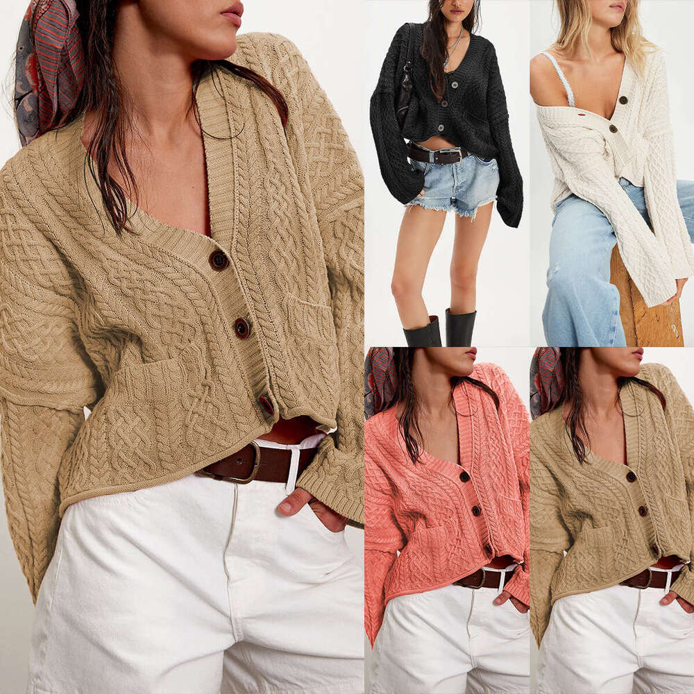 New Autumn And Winter Women's Short Twist Loose Solid Color Knitted Cardigan Jacket B3