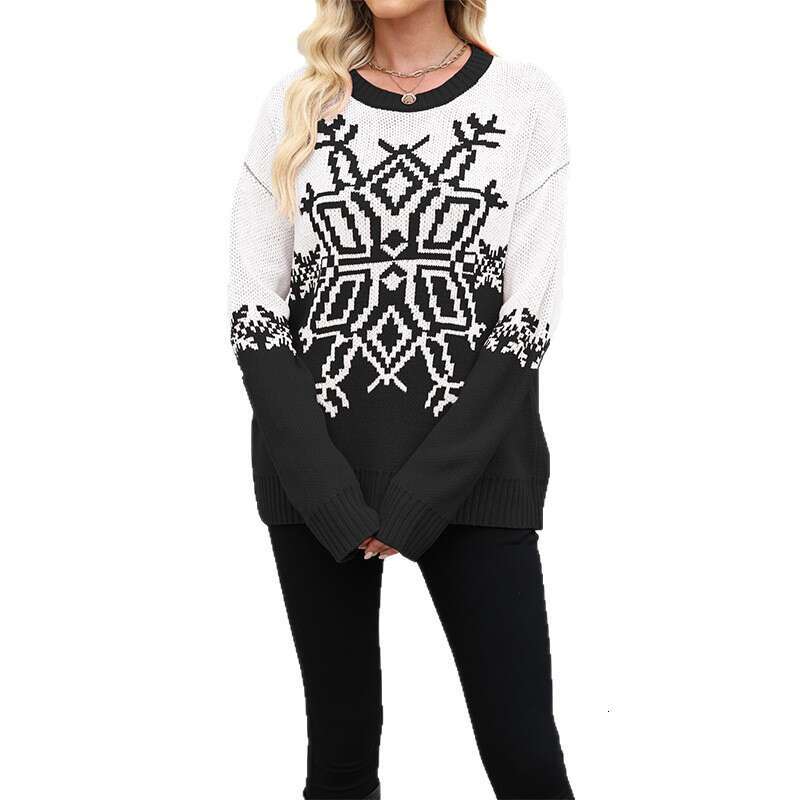 Women's Autumn And Winter Christmas Big Snowflake Casual Knitted Sweater B3