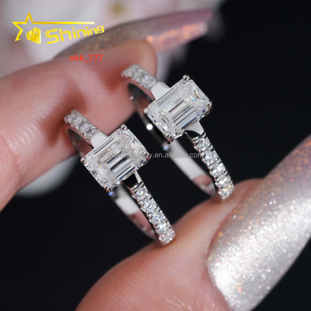 Pass Diamond Tester Women Style Luxury Jewelry Elegant 1Ct Emerald VVS Moissanite Diamond 925 Sterling Silver Engagement Ring