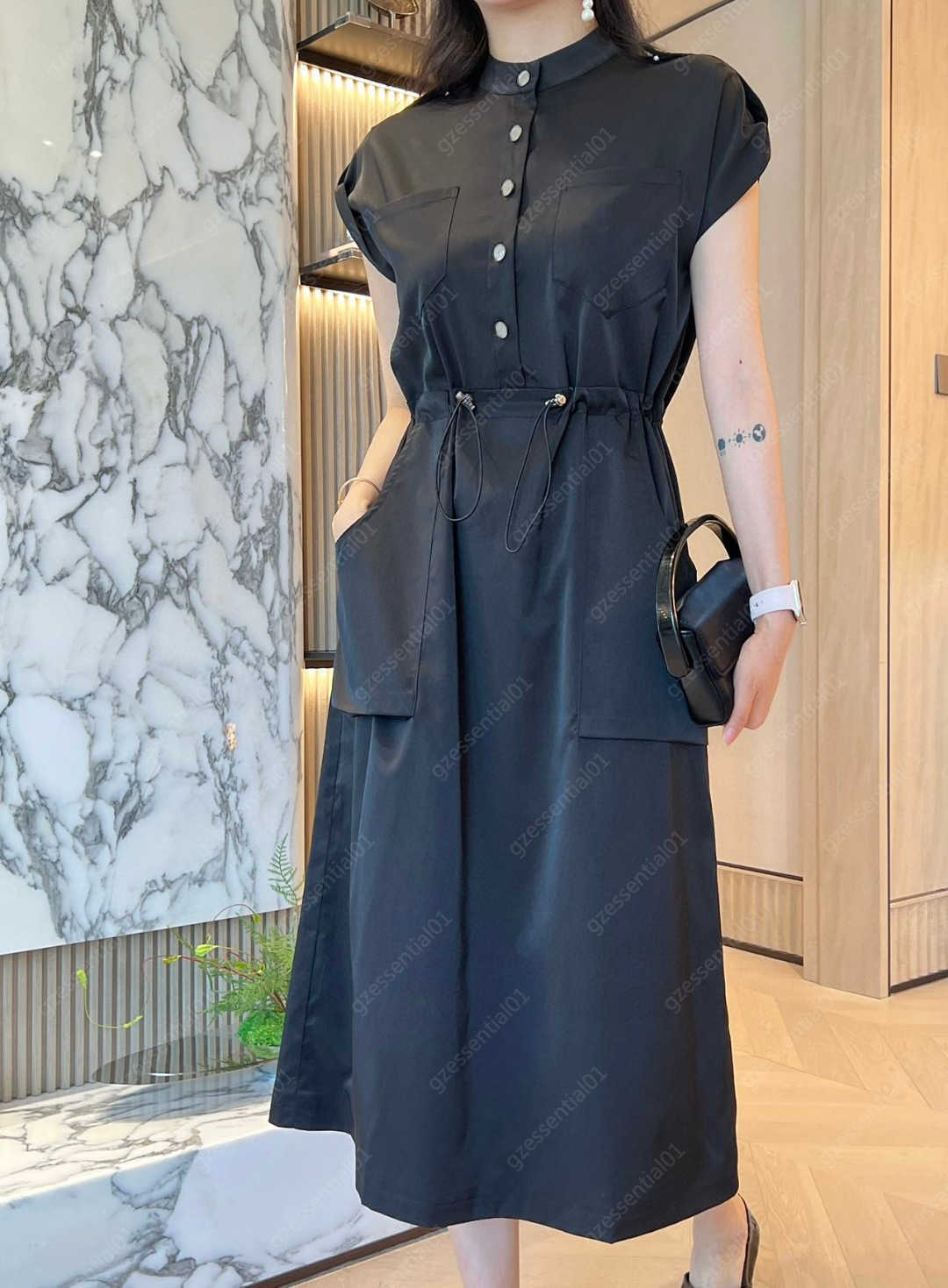 designer dresses for women Stand-Collar Dress Classic Logo Decoration Waist Drawstring Design Fashionable elegant dress for woman house of cb