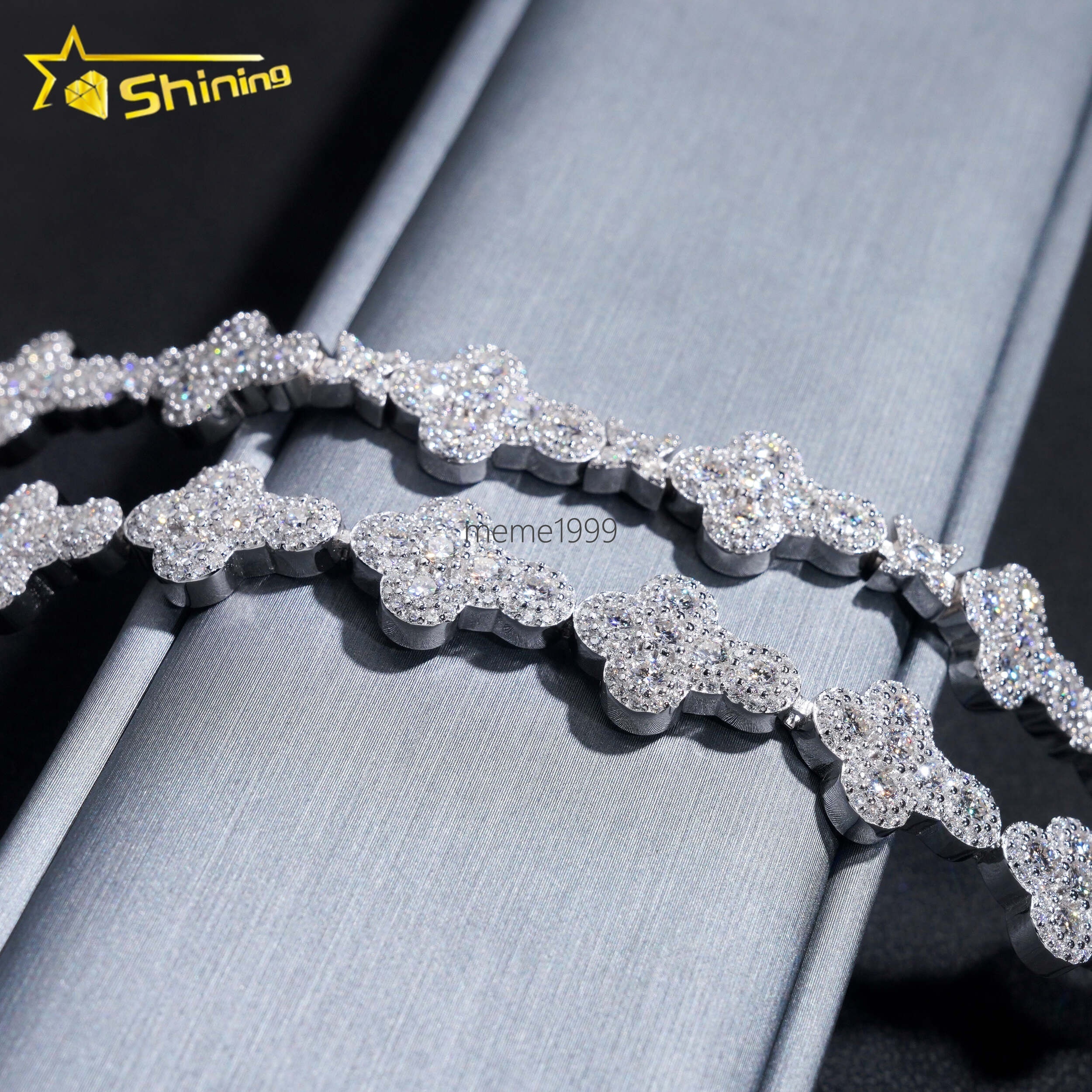 New Popular High Quality Fine Jewelry Sparkle Iced Out Heart 925 Sterling Silver Diamond Moissanite Cuban Link Bracelet