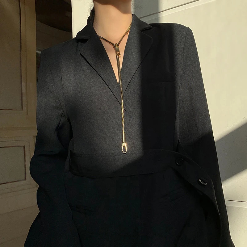 Greatera Stainless Steel Zipper Chain Pendant Choker Necklace for Women Men Gold Silver Color Metal Two Wear Necklace Jewelry 250815