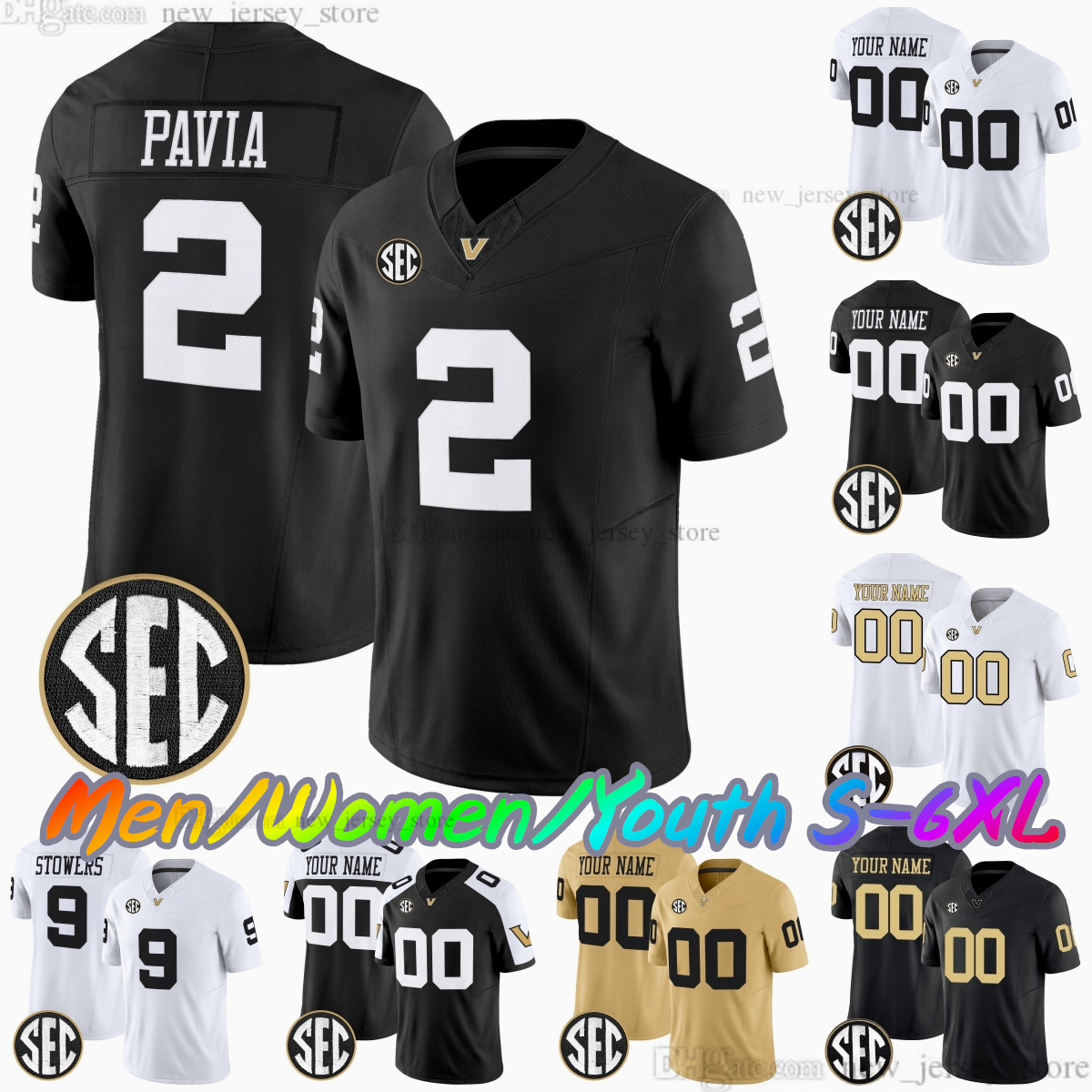 2025 Custom S-6XL Football Jersey 2 Diego Pavia 9 Eli Stowers 11 Bryan Longwell 1 CJ 28 Sedrick Alexander 5 Richie Hoskins Brock Taylor Stitched Jerseys