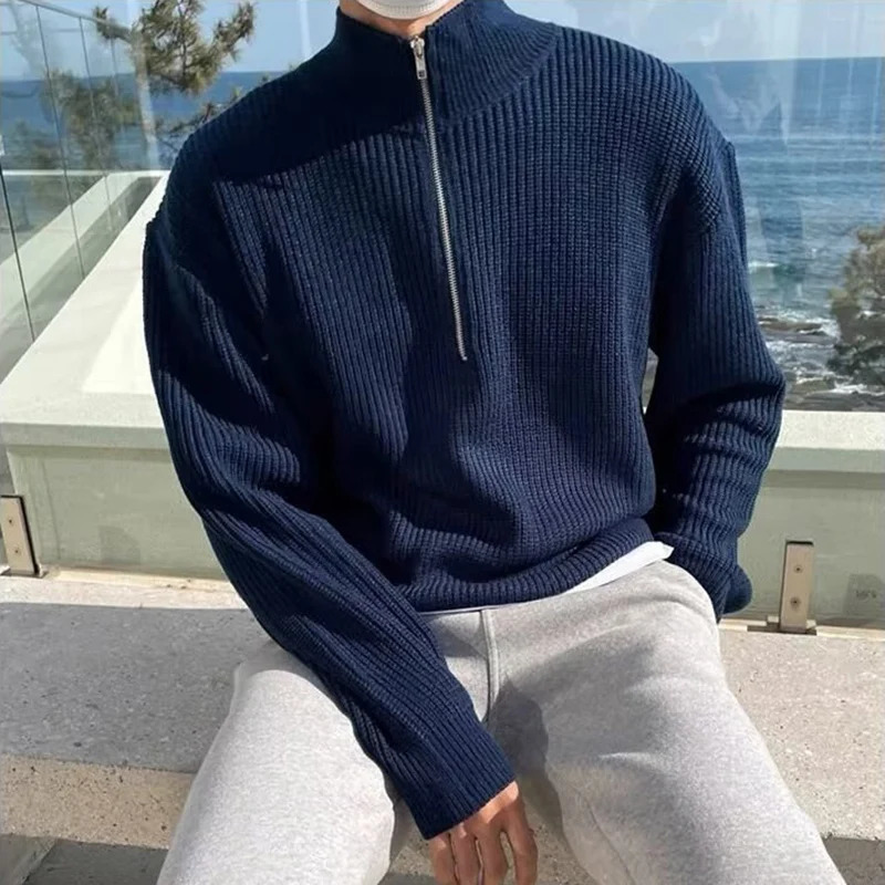 Trend Mens Casual Sweater Half Zipper Pullover Autumn Winter Fashion Streetwear Sweater Outdoor Work Sweatshirts Solid Top 250818