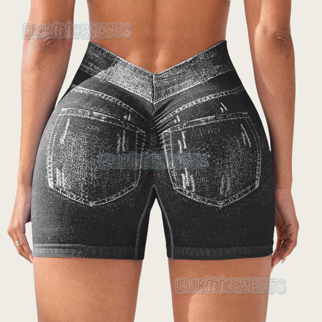 Imitation Denim Seamless Yoga Shorts for Women Back v Waist Hip Lift Quick-dry Tight-fitting Running Sports Fitness Shorts H250819
