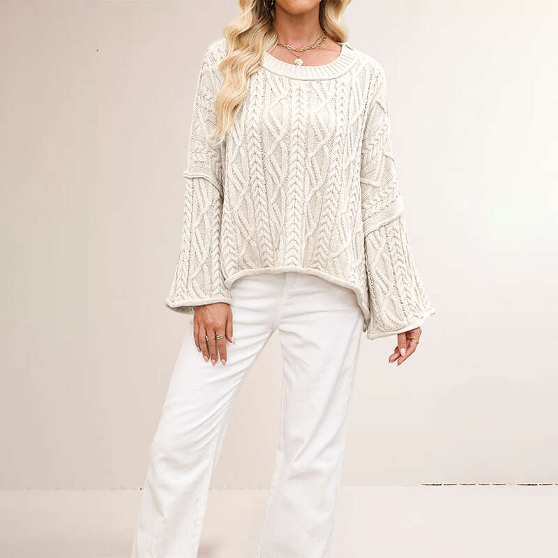 New Autumn Winter Women's Clothing Plus Size Short Loose Braided Solid Color Knitted Sweater B3