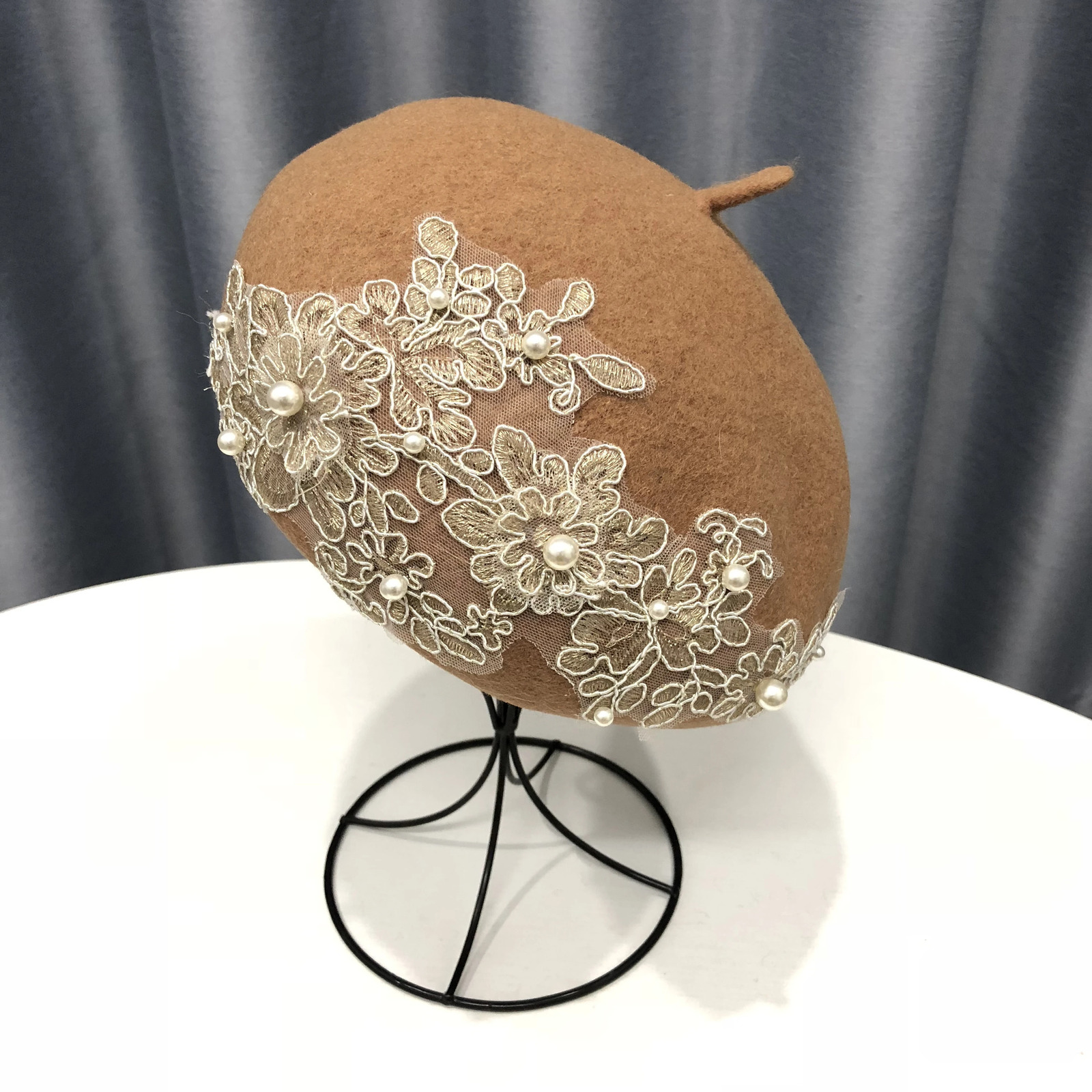 VISROVER winter wool beret with lace and pearls female wool cap winter autumn spring hat solid color top quality Women Boina 250819