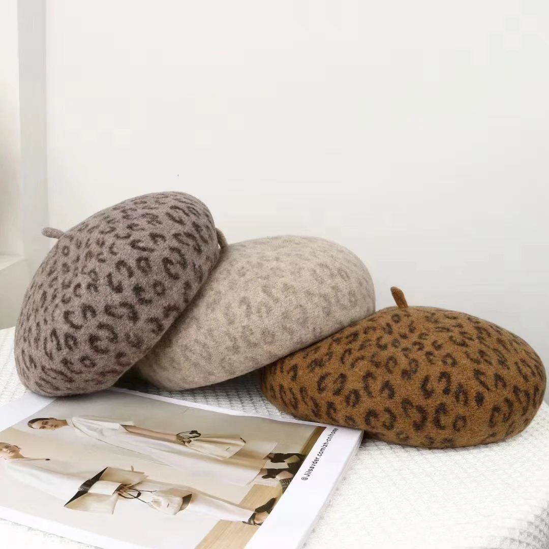 VISROVER 4 Colors Leopard Winter Beret Female Cap Autumn Winter Wool Hat Top Quality Fashion Boina Gift Wholesales 250819