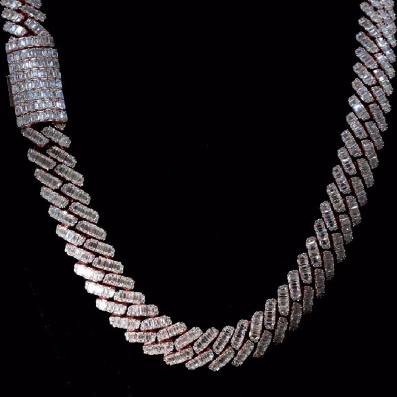 Luxury Moissanite Cuban Chain 18mm Rose Gold Emerald Cut 925 Sterling Silver Moissanite Cuban Link Chain