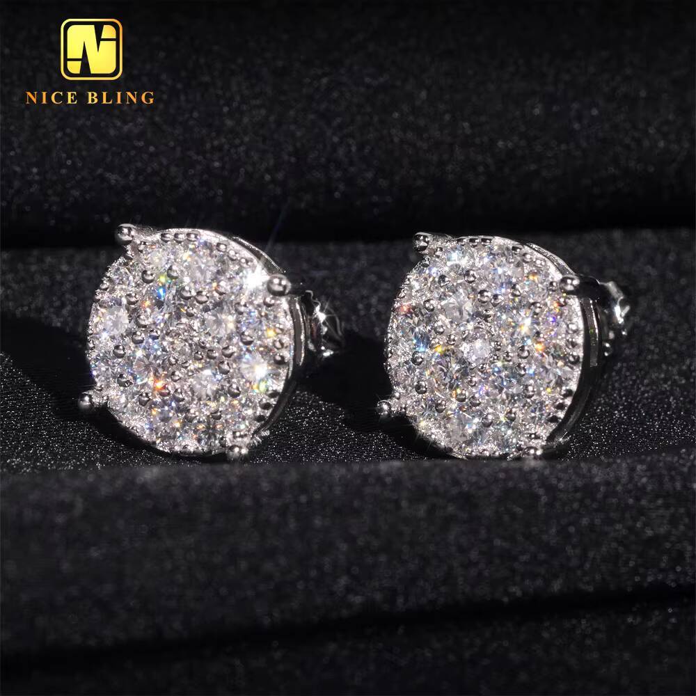 Men Style Stocks Pass Diamond Tester GRA Certified Iced Out 925 Silver Jewelry VVS Moissanite Stud Earrings