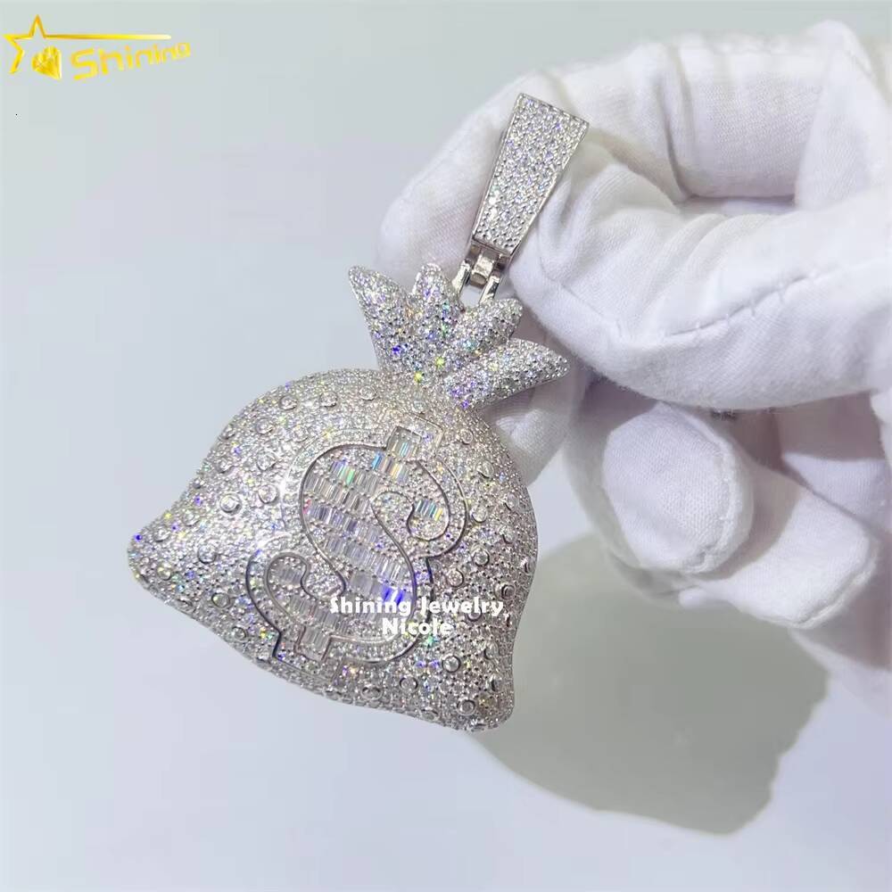 Top Quality Pass Diamond Tester 925 Sterling Silver Money Bag Hip Hop Custom Moissanite Pendant