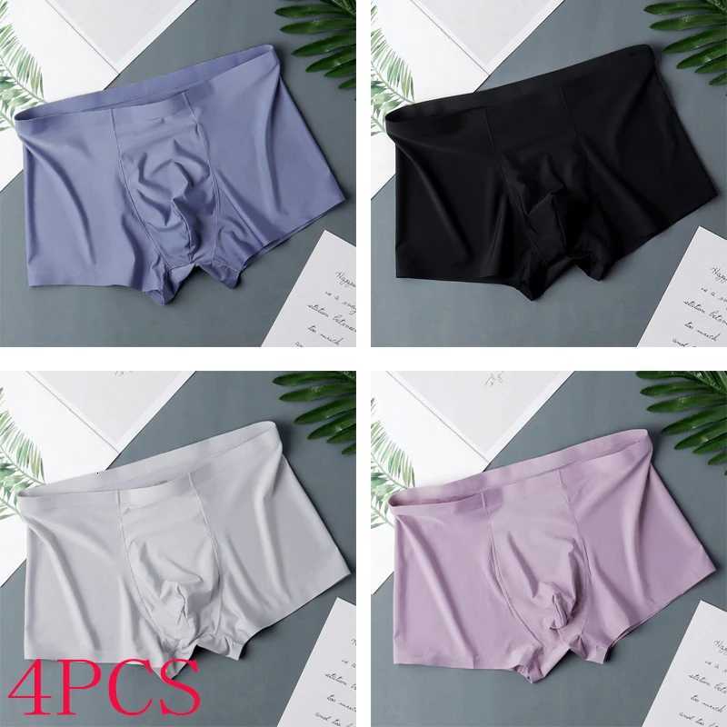 4 Pcs/Lot Mens Ice Silk Sexy Seamless Ultra-thin Boxer Briefs Shorts Underwear Underpants Male Breathable Panties W250819