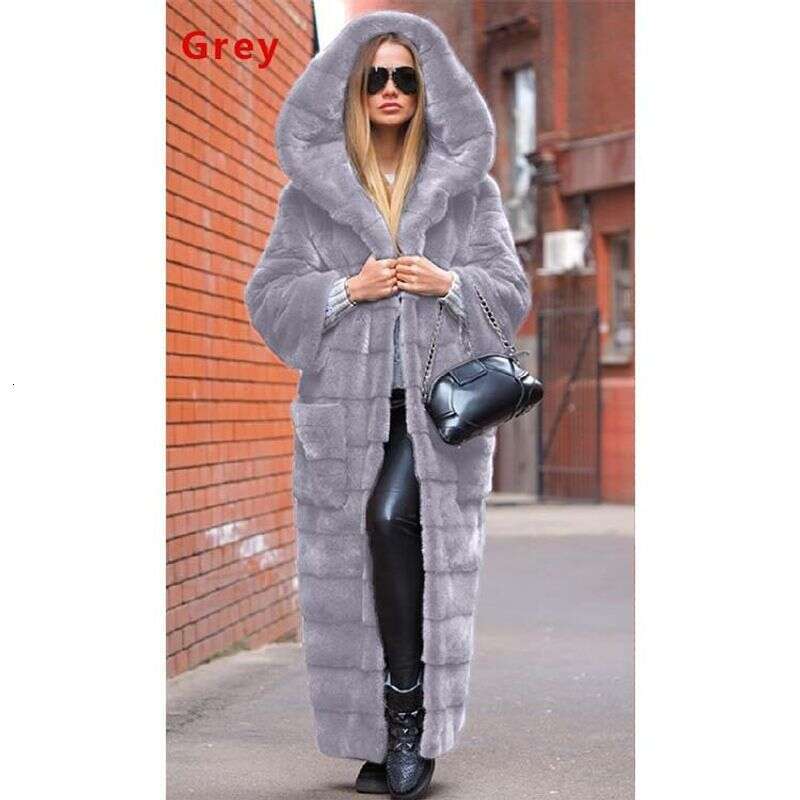 Women's clothing imitation fur hooded cotton thickened and lengthened plush women's coat windbreaker