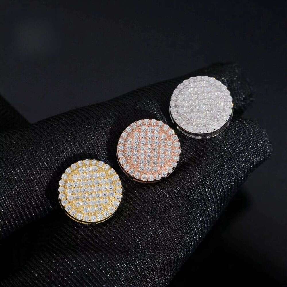 12mm Fashion Men's Round Iced Out Hip Hop Jewelry Sier VVS Moissanite Stud Earrings