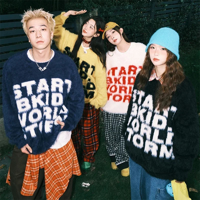 Letter Printed Knitted Sweater Mens Y2K Vintage Woolen Pullovers Knitwear Winter Hip Hop Fashion Christmas Jumpers 250819