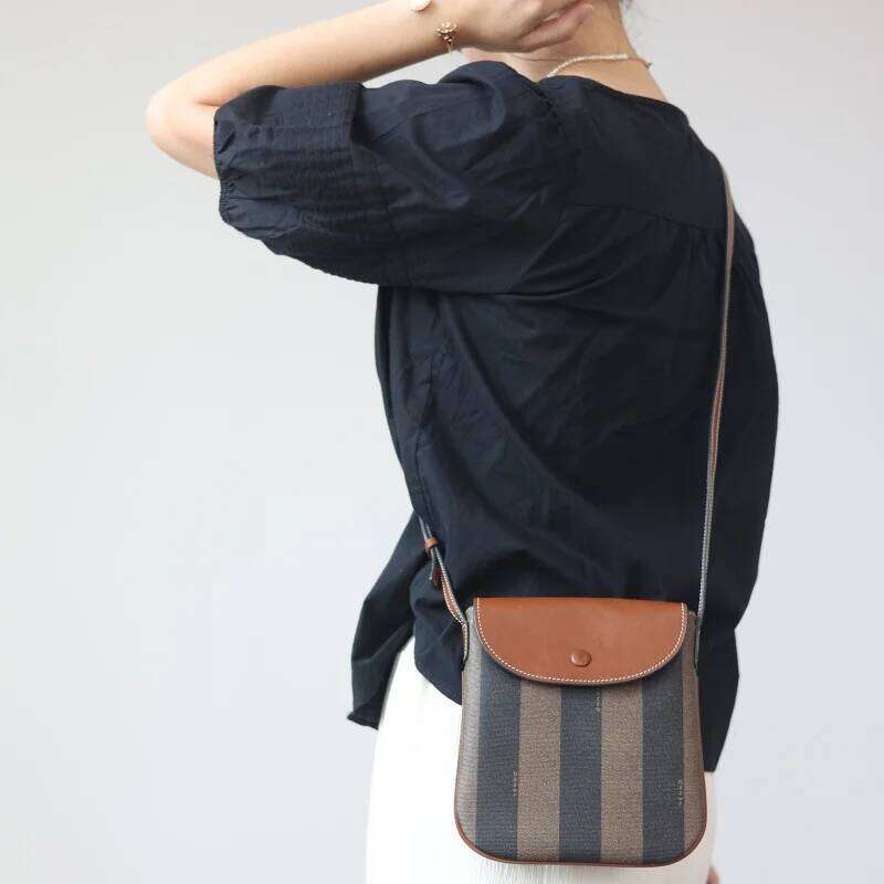 Vintage Small Size Women Crossbody Bags PVC Waterproof Fabric And First Layer Oil Wax Leather Adjustable Shoulder Strap Bag