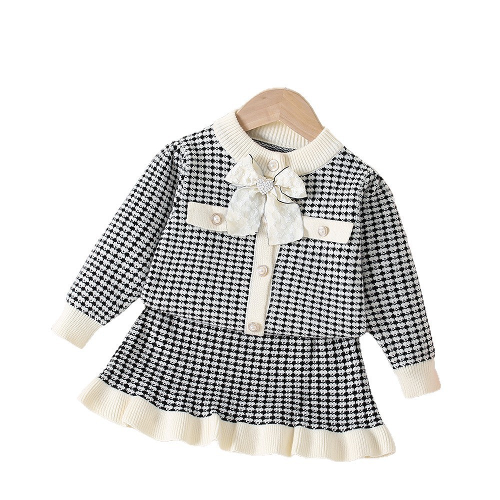 Designer girls Sets Kids baby Sweater Skirt set, Girls' Small Fragrant Style Knitted Skirt Set, Baby Two Piece Set