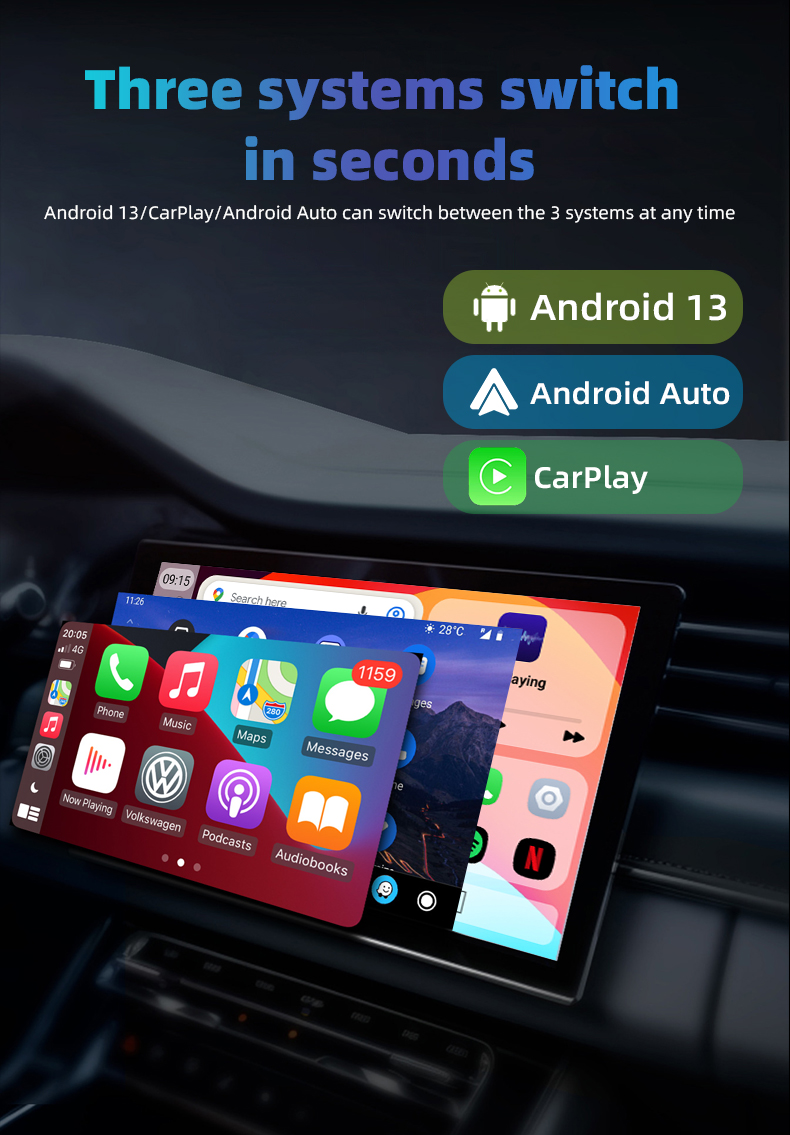 Kowankit Wireless Carplay Android Auto AI Box, Plug & Play Fits Cars, QCM6115,3in1 4+64GB Android 13 Car Play Adapter, USB-Powered, Battery-Free, No D