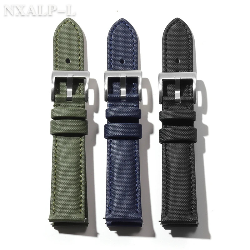Quality Sailcloth Leather Watch Strap 20mm 22mm for Belt Waterproof Fabric Watchband Qucik Release Wristband Accessories 250818