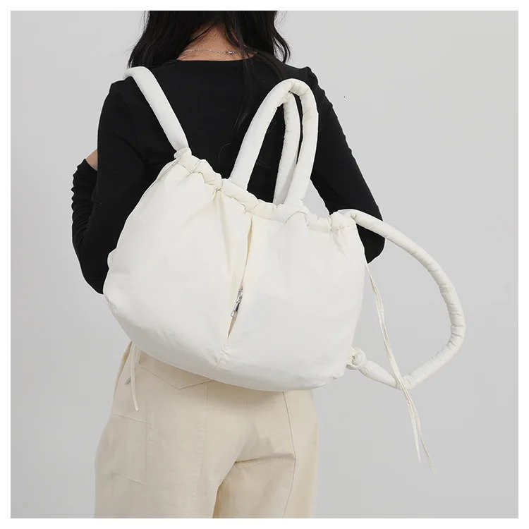 Casual nylon padded tote bag er soft puffer women shoulder crossbody bags Simple Vintage large capacity handbags 250814