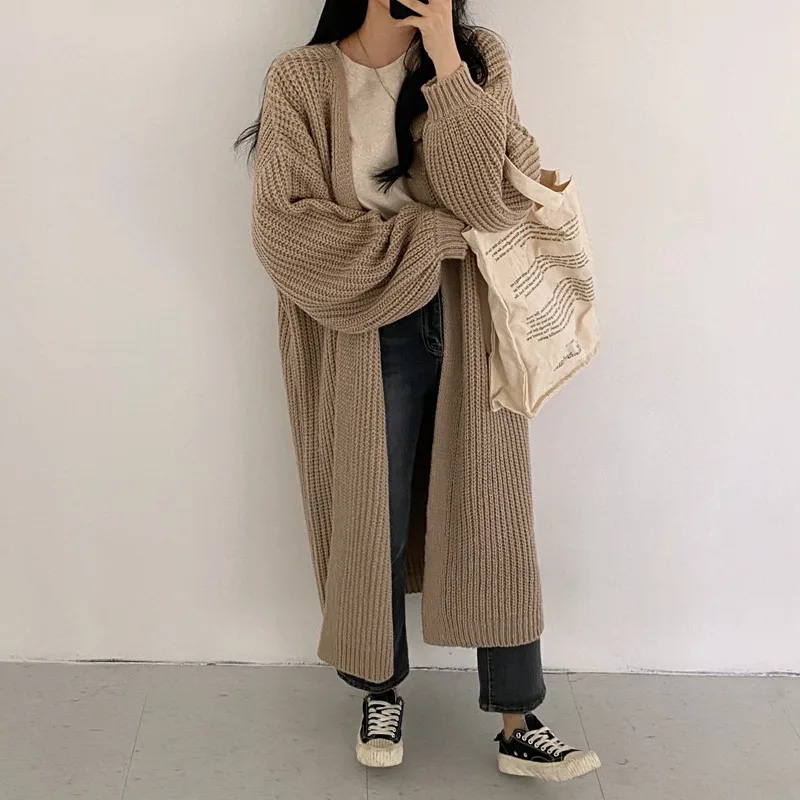 Autumn Winter Fashion Female Vintage Full Sleeve Loose Warm Knitwear Long Sweaters Cardigan Women Casual Sweater Coats Outwear 250819