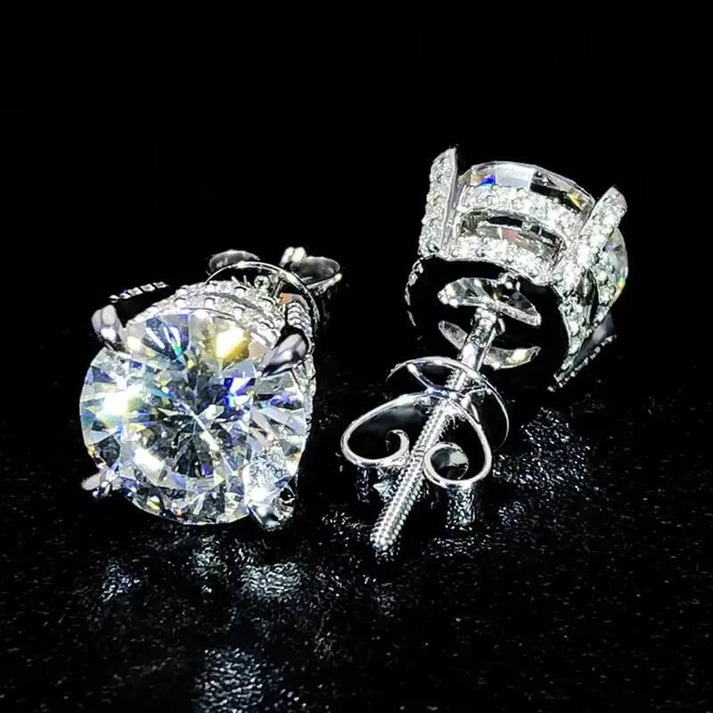Custom Real S925 Sterling Silver 14k Solid Gold Earrings D Vvs Moissanite Lab Natural Diamond Studs Earrings