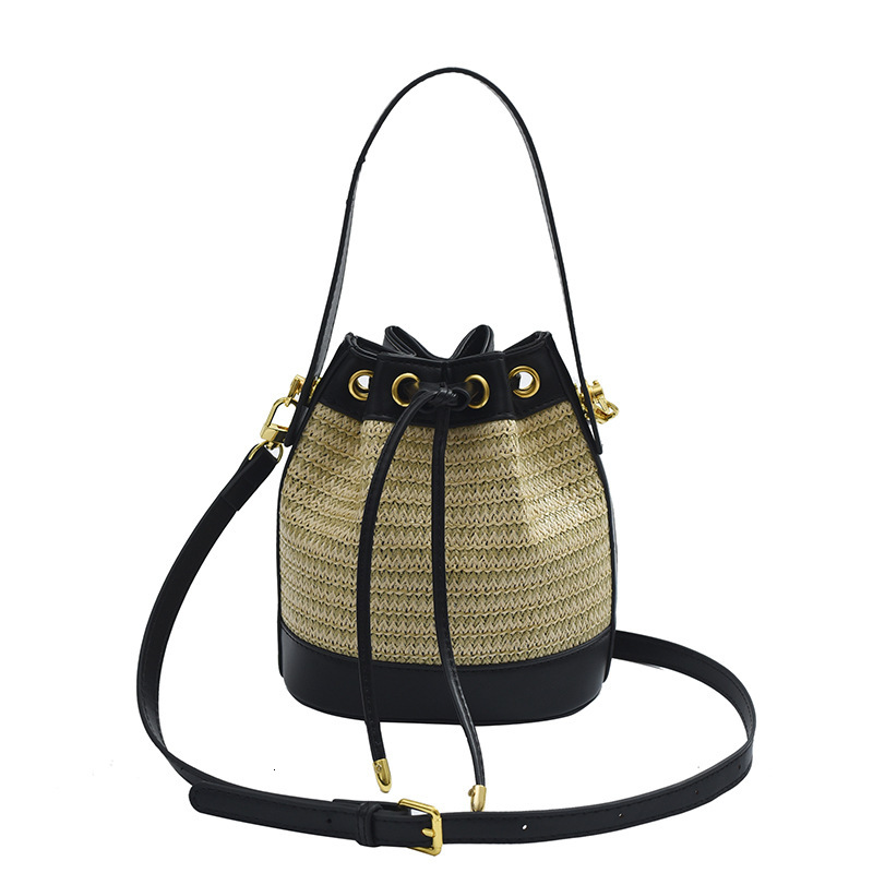 Free shipping designer Straw Woven Women Bag Summer New Niche Design Fashion Retro Rattan Drawstring Bucket Bag Versatile Crossbody Bag
