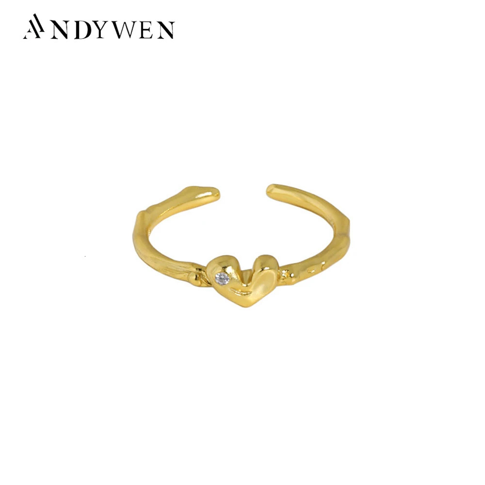 ANDYWEN 925 Sterling Silver Plain Heart Resizable Irregular Geometric Ring Large Fashion Fine Jewelry Round Crystal 250815