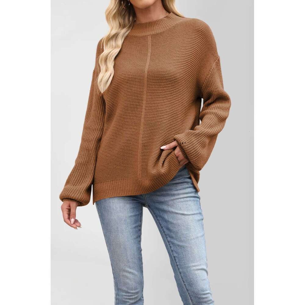 New Autumn And Winter Women's Sweater Solid Color Half Turtleneck Loose Pullover Knitwear B3