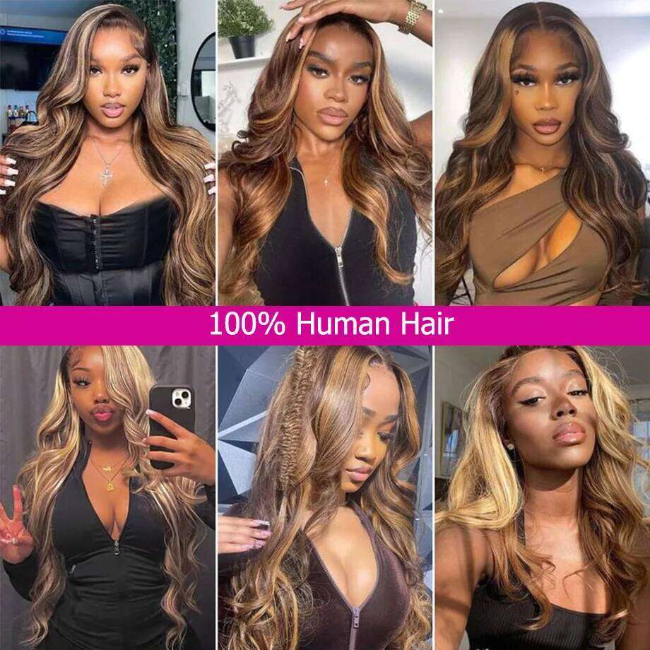 30 Inch Colored Highlight Human Hair Brazilian Body Lace Front Wigs For Women 13X4 13X6 Hd Transparent Loose Wave Wig