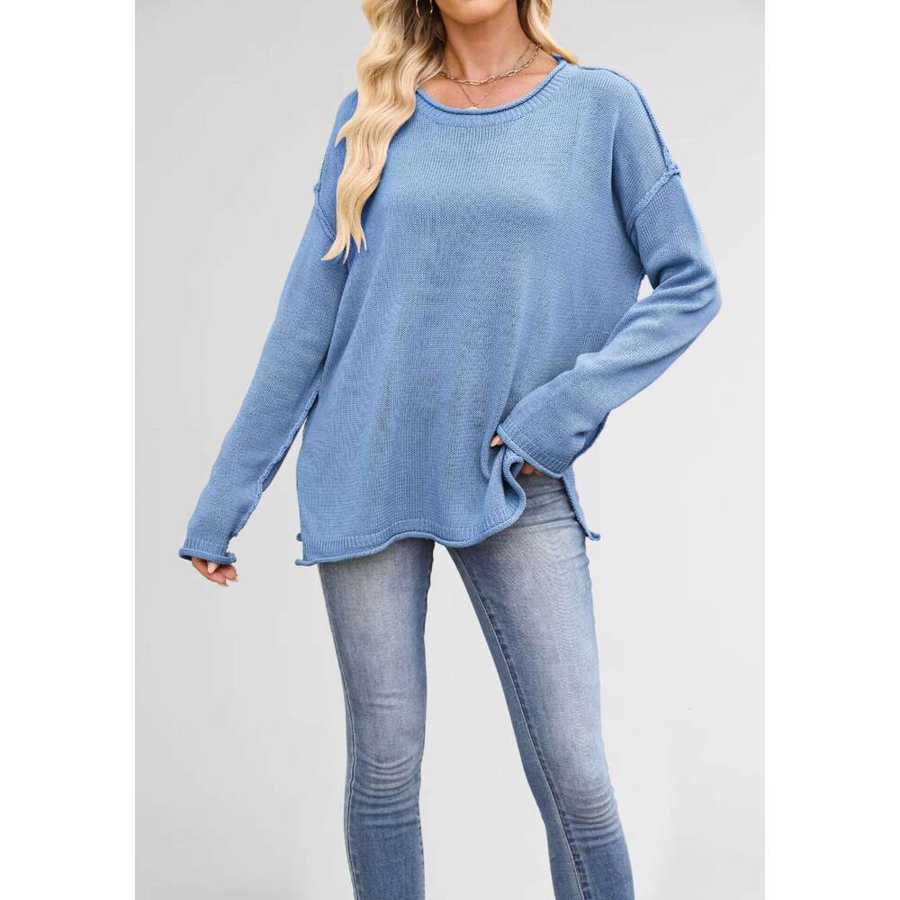 New Autumn Winter Women's Clothing Knitted Solid Color Round Neck Loose Versatile Basic Pullover Sweater B3