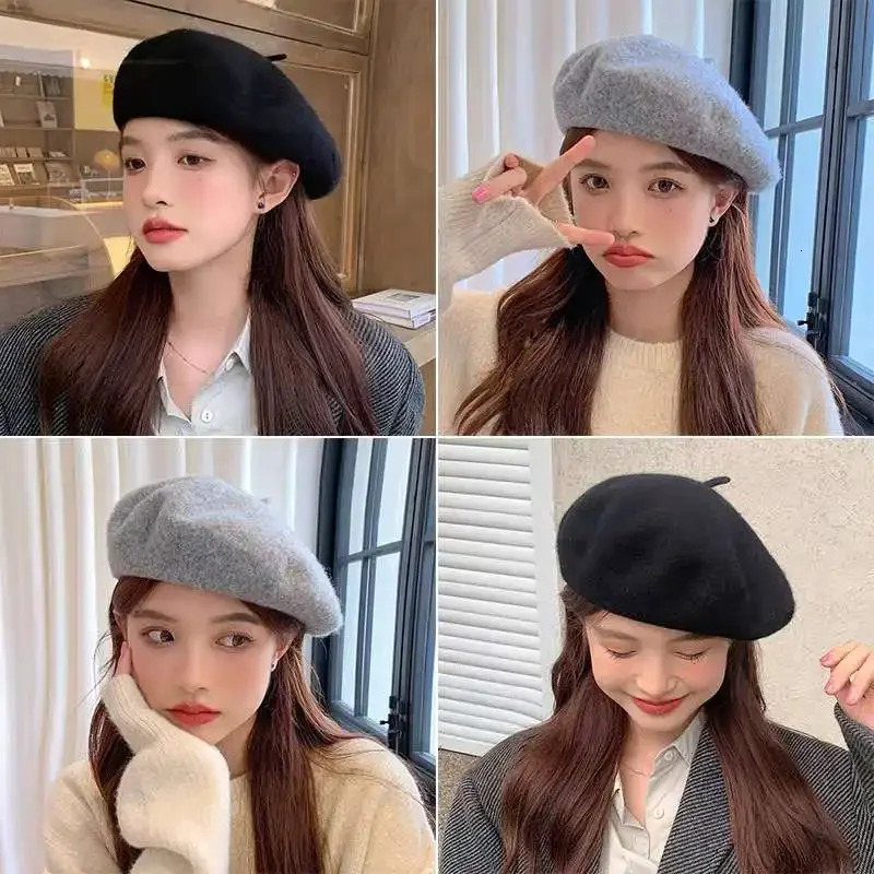 100% Wool Retro Beret Hat Autumn Winter Women British Hepburn stylish Artist Painter Hats Thick Warm Woolen Pumpkin Beanies Cap 250819