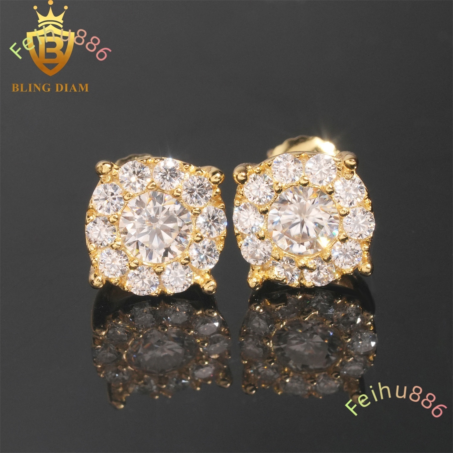 Ready to Ship Pass Diamond Tester GRA Certified VVS Diamond 925 Sterling Silver Hip Hop Jewelry Moissanite Stud Earrings