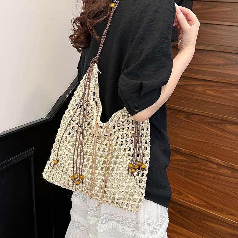 Minimalist Designer Hollow Woven Bags Beach Vacation Tote for Women 2025 Summer Large Capacity Lazy Style Single Shoulder Underarm Bag