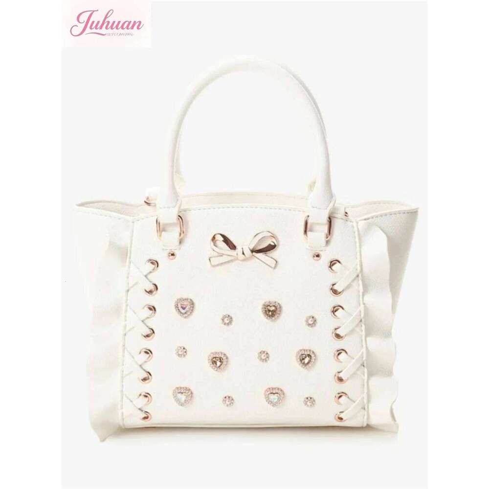 Japanese Cross Lolita Handbags Female Gradual Change Color Rhinestone Gemstone Mine Tie Bow Portable Oblique Span Tote Bags Girl